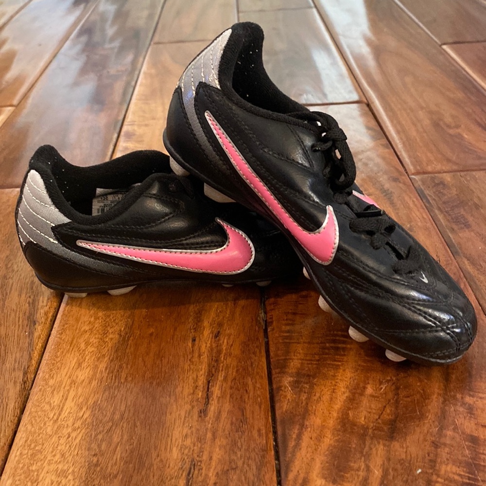 Nike size 12 youth cleats; pink and black; excellent condition